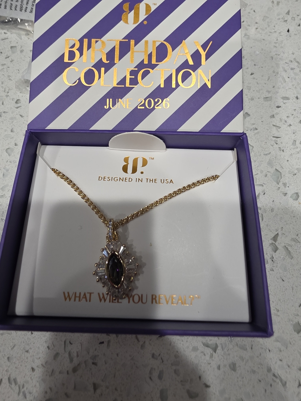 bp Gold-Tone Necklace with Dark Center Stone